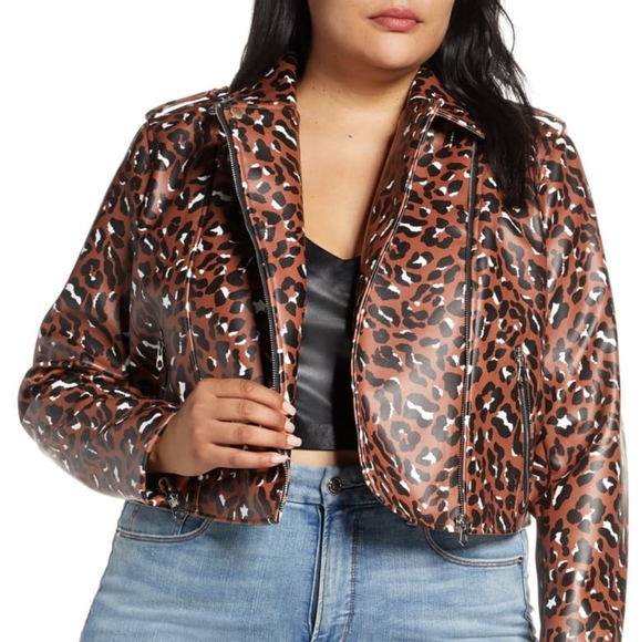 Leopard Print Faux Leather Crop Moto Jacket - Picture 2 of 6